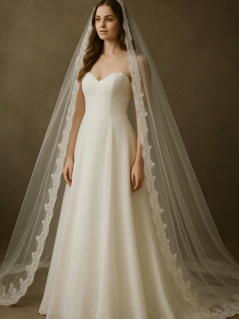 Classic Lace-Edged Ivory Wedding Veil